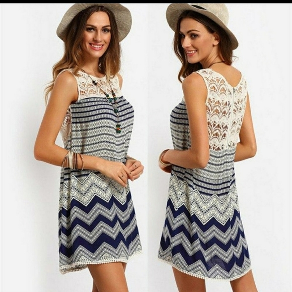 Bohemian Style Print Lace Patchwork Dress Medium - Picture 5 of 9